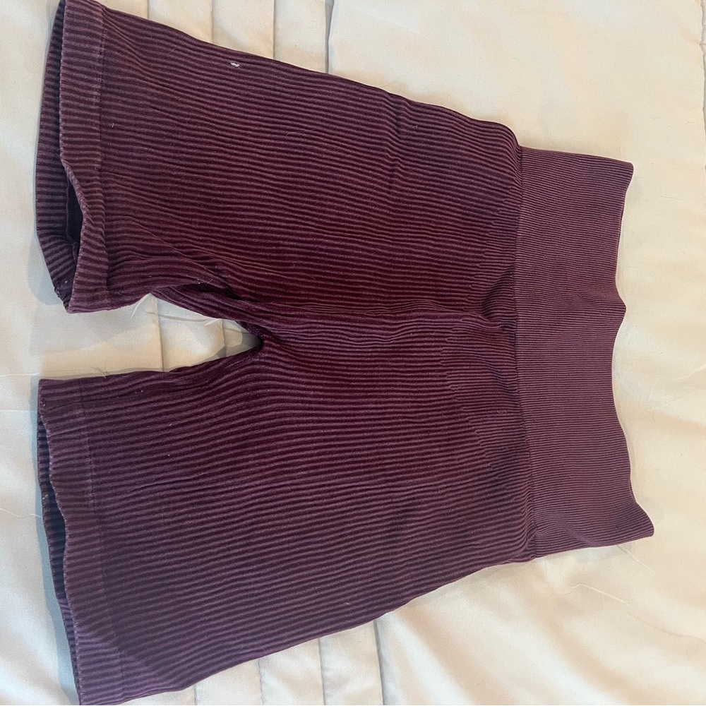 Burgundy Ribbed High-Waisted Shorts